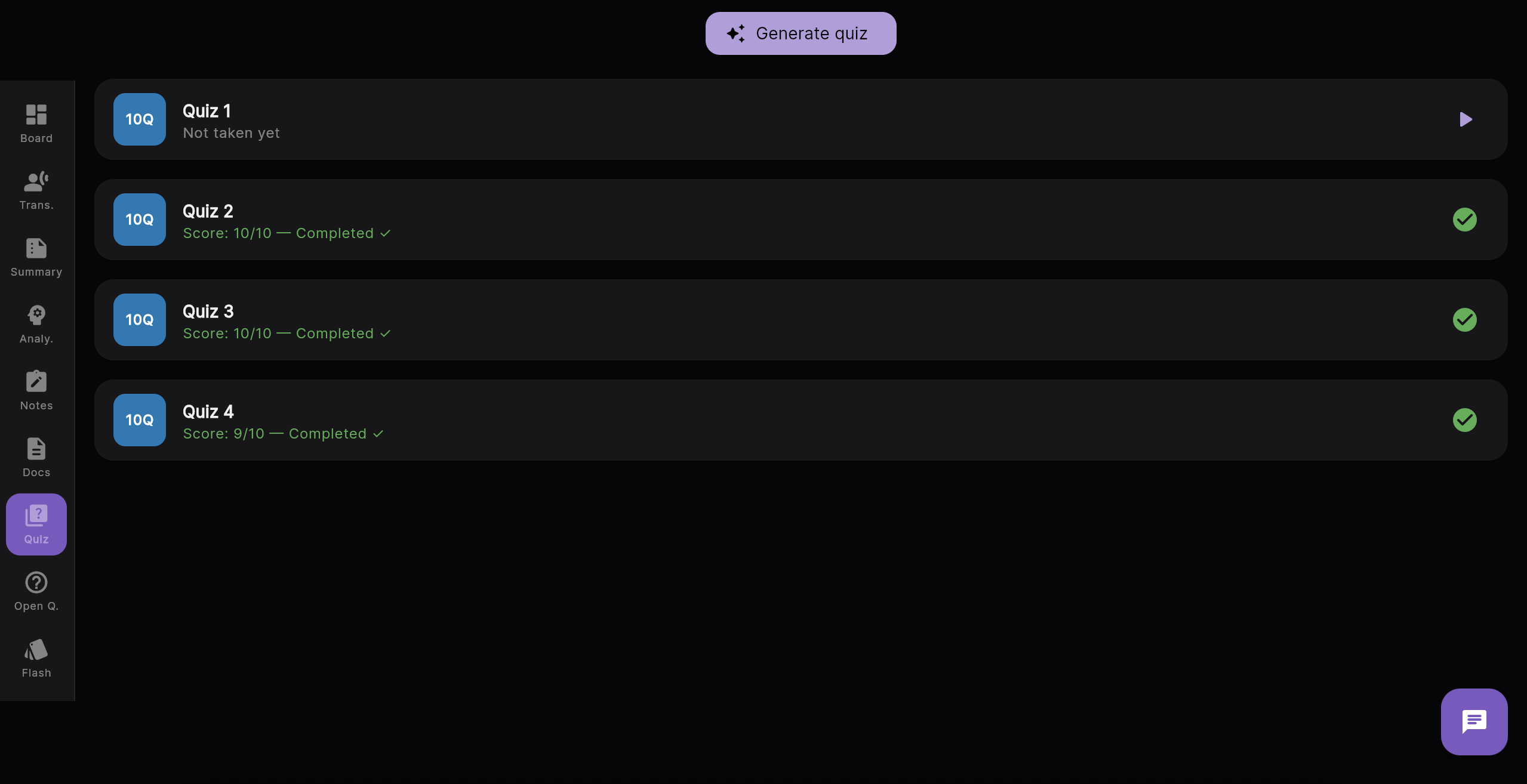 Studyways — auto-generated quizzes with progress tracking